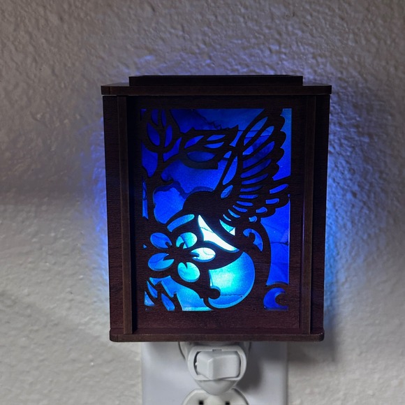 Hummingbird Lantern Night Light Wood Laser Cut Blue Light Plug In Handmade - Picture 3 of 13